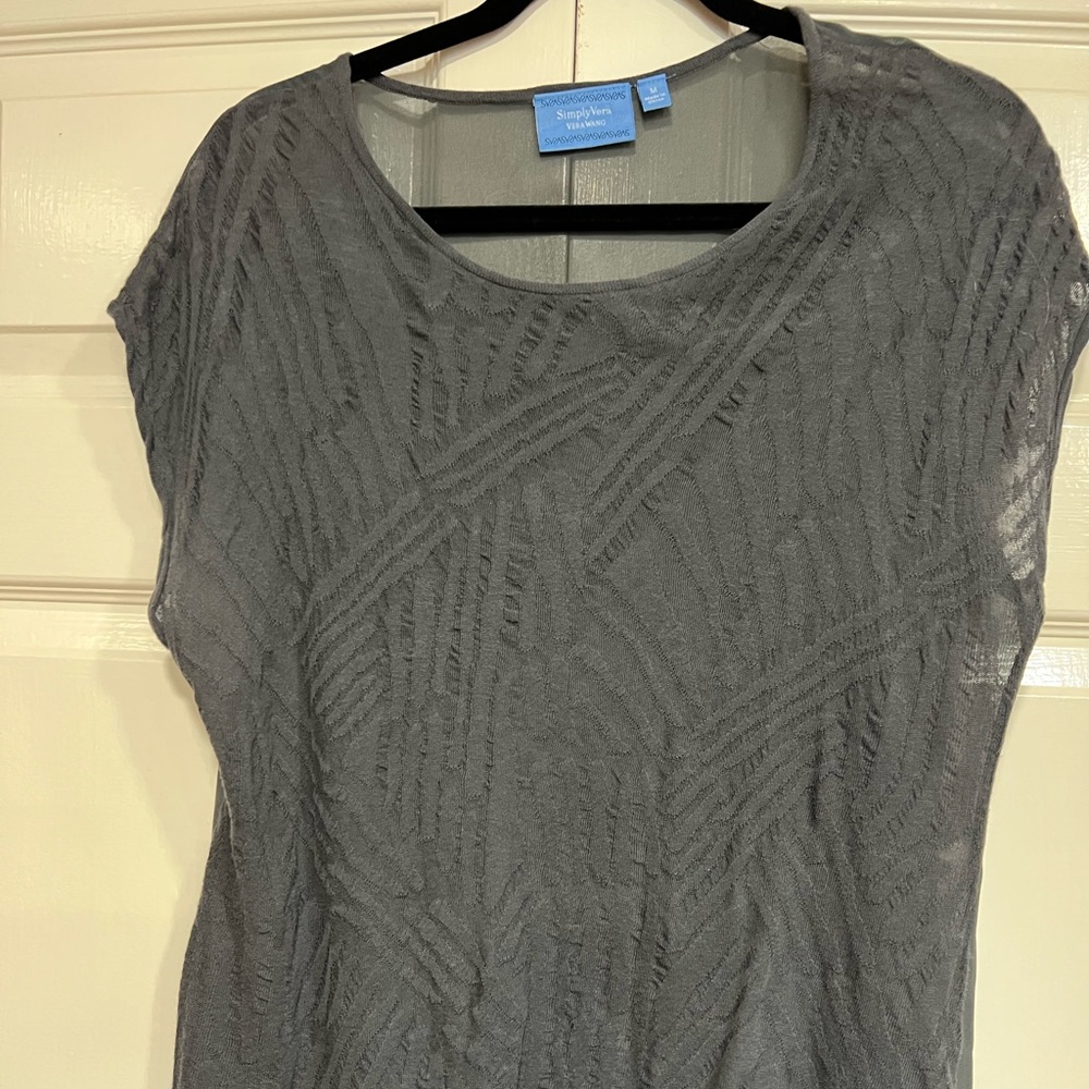 Simply Vera Vera Wang Charcoal Gray Textured Short Sleeve Top Size M Like New